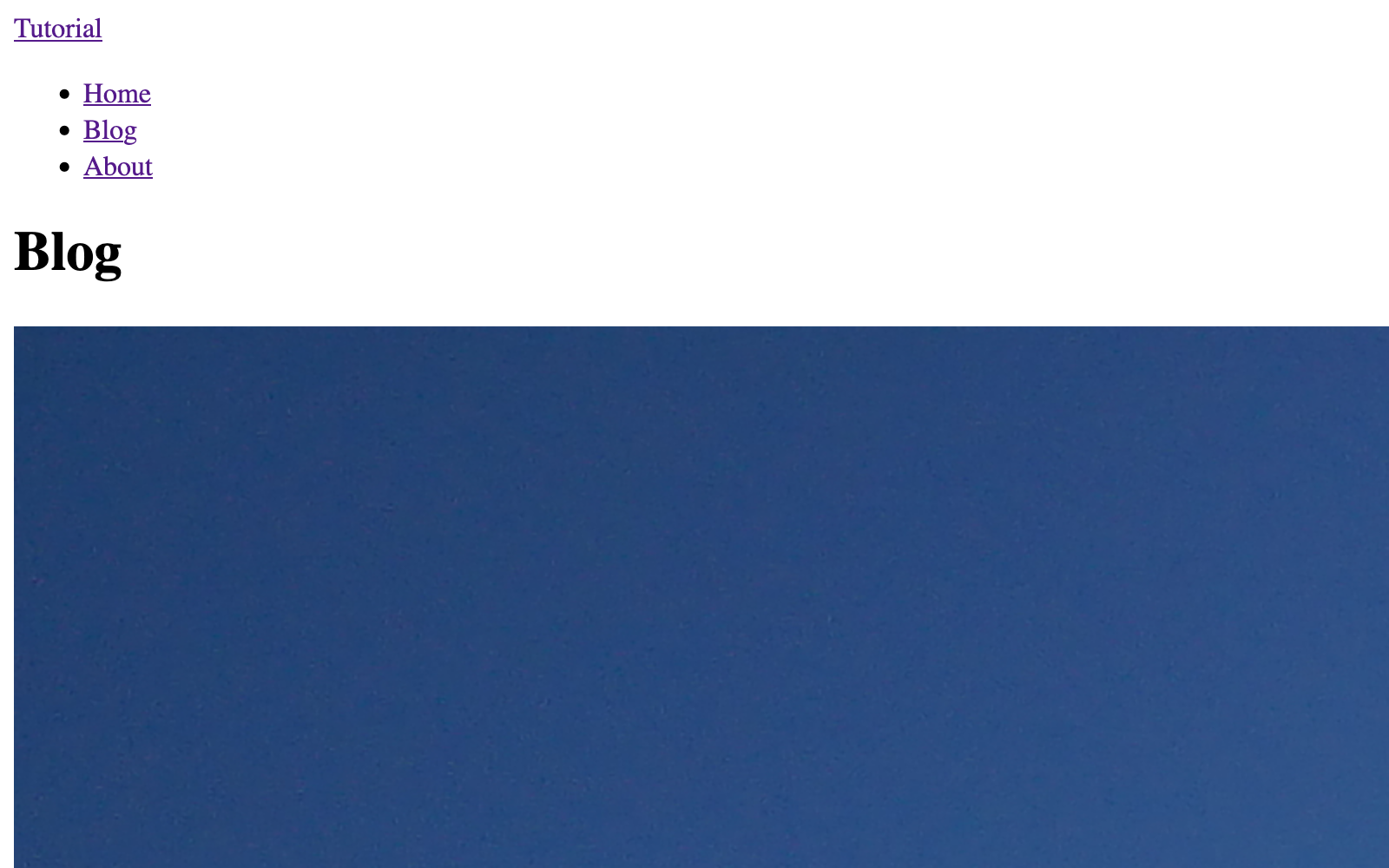 Screenshot of blog index with navigation menu